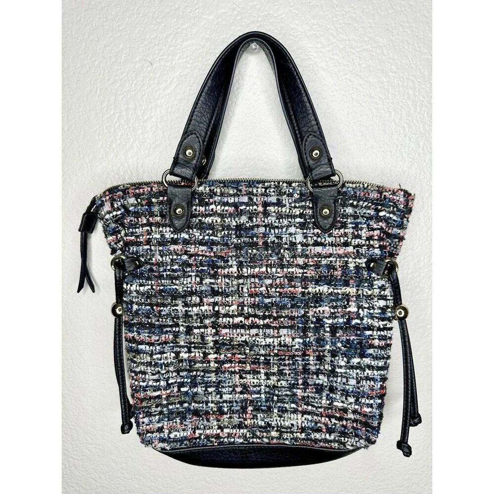 Juicy Couture Satchel Bag Womens Medium Multicolor Tweed Sequin Top Handle Lips